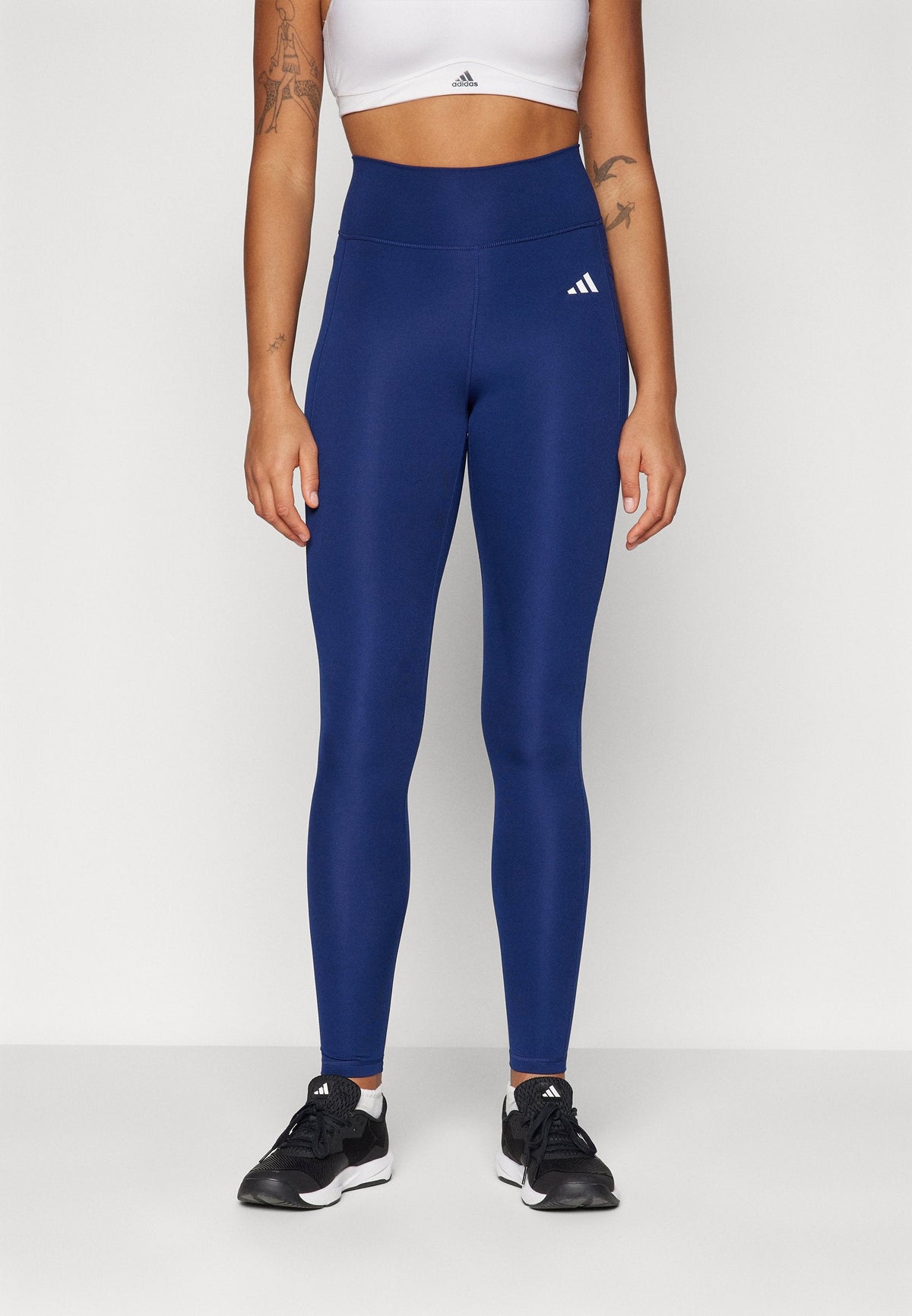 adidas Performance Optime Essentials Stash Pocket Full Length – Leggings Femme – dark blue/white/bleu marine