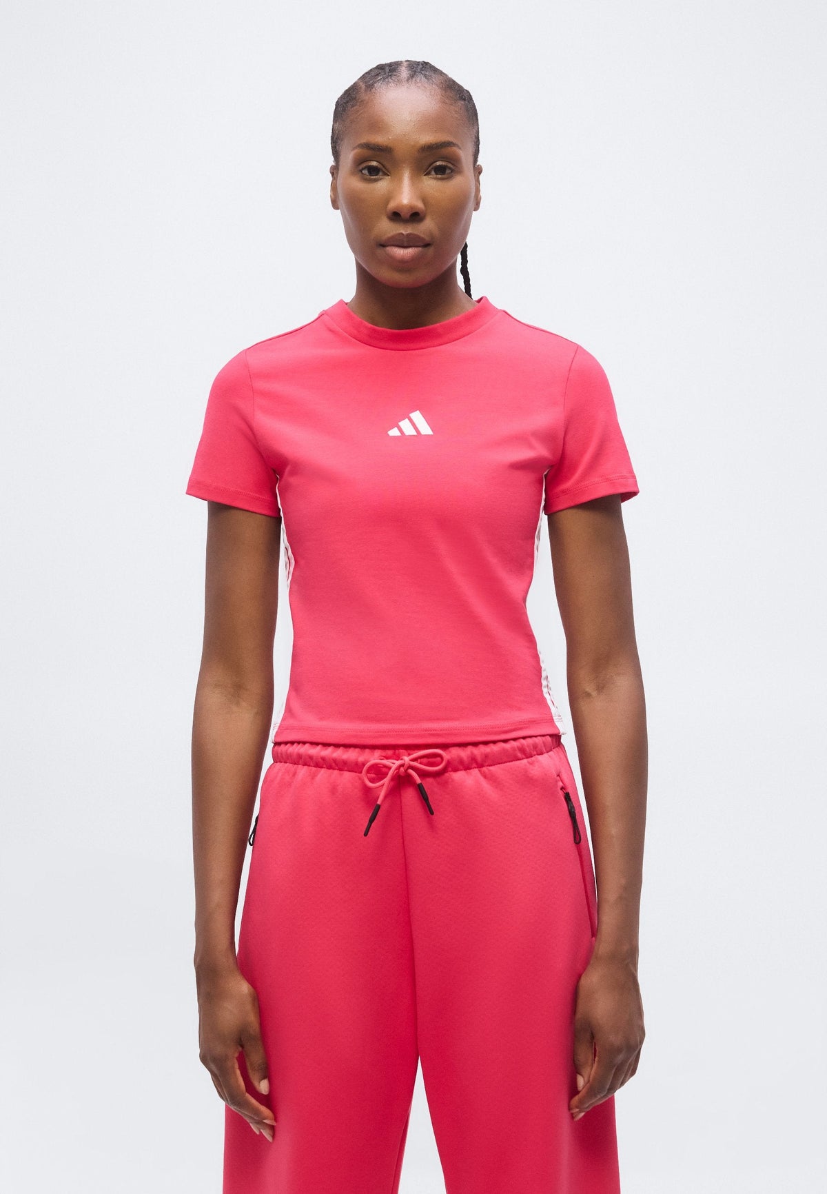 adidas Sportswear Essentials 3 Stripes Slim Baby – T-shirt imprimé Femme – power pink/white/rose