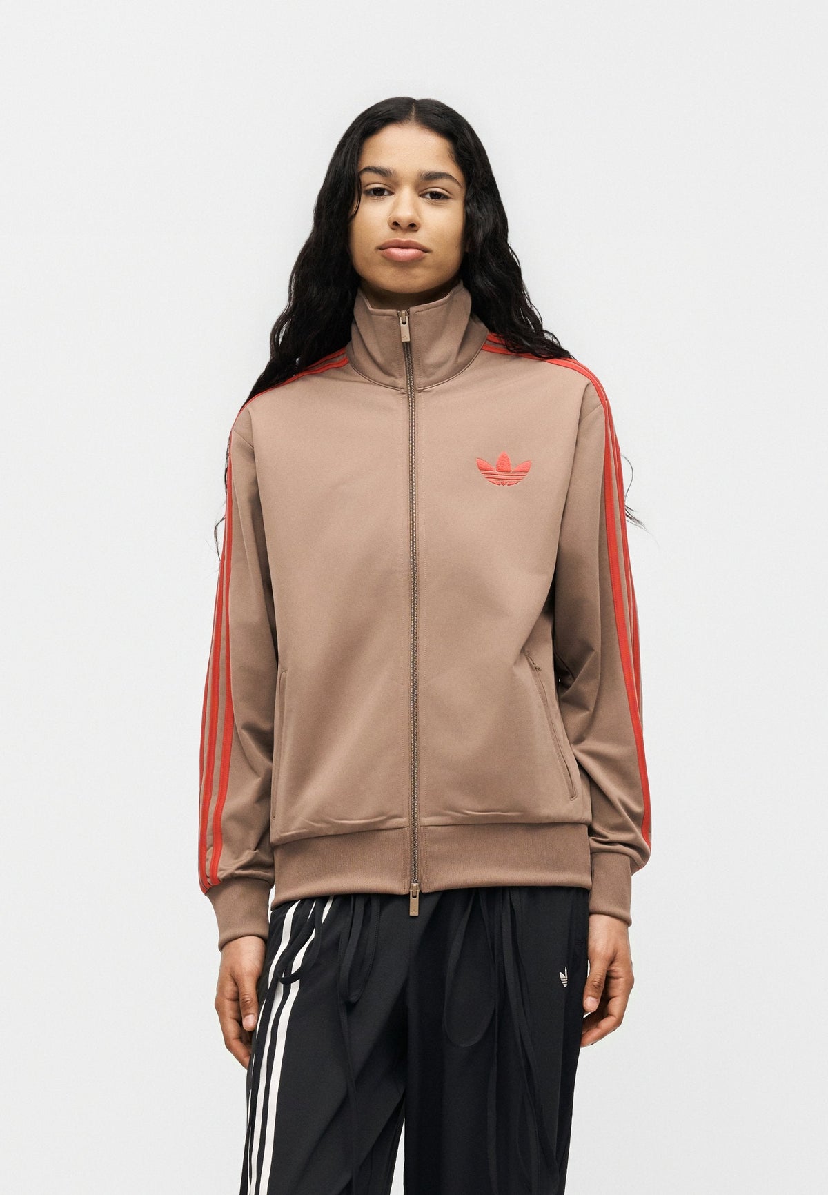 adidas Originals Firebird Track Top Loose – Sweat zippé Femme – khaki six/power pink/beige