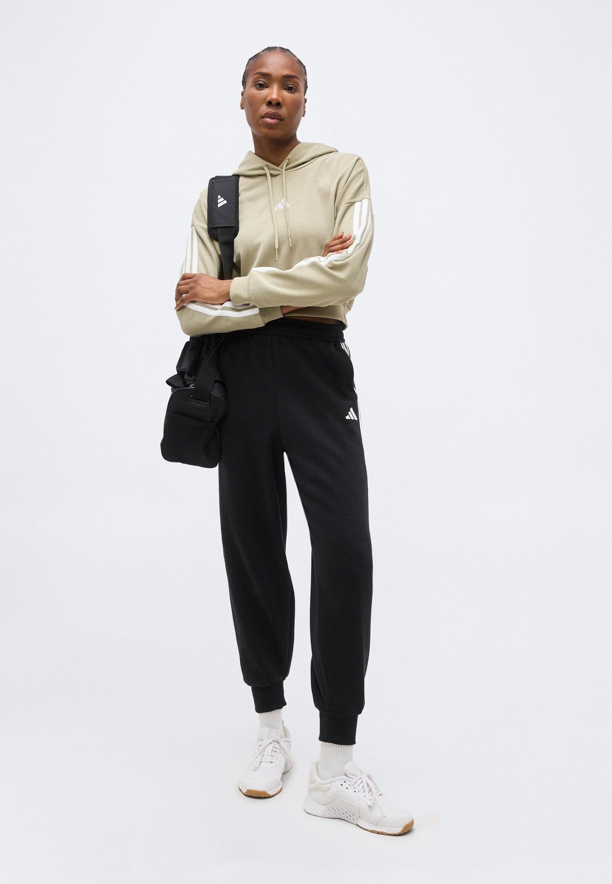 adidas Sportswear Essentials 3 Stripes French Terry Cropped – Sweat à capuche Femme – khaki/white/kaki