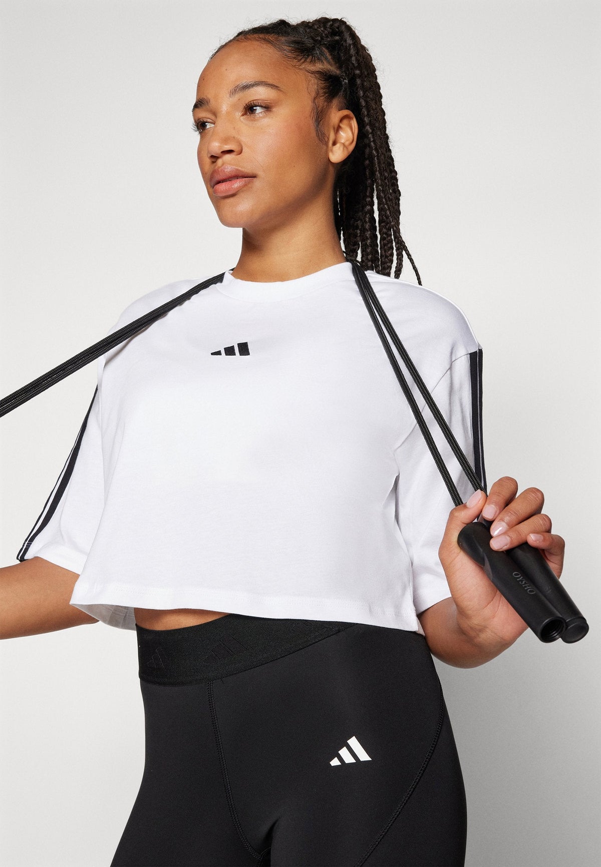 adidas Sportswear Essentials 3 Stripes Loose – T-shirt imprimé Femme – white/black/blanc