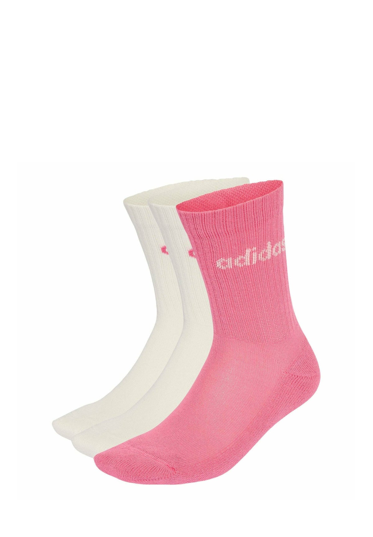adidas Performance Linear Crew Socks Cushioned Socks Unisex 3 Pair Pack – Chaussettes de sport – off white/pink fusion/off white/blanc