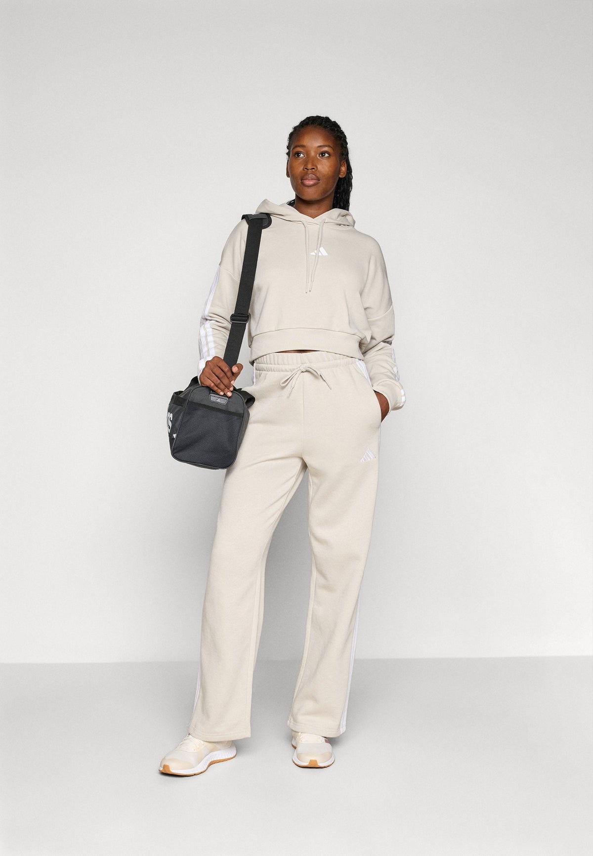 adidas Sportswear Essentials 3 Stripes French Terry Cropped – Sweat à capuche Femme – alumina/white/beige