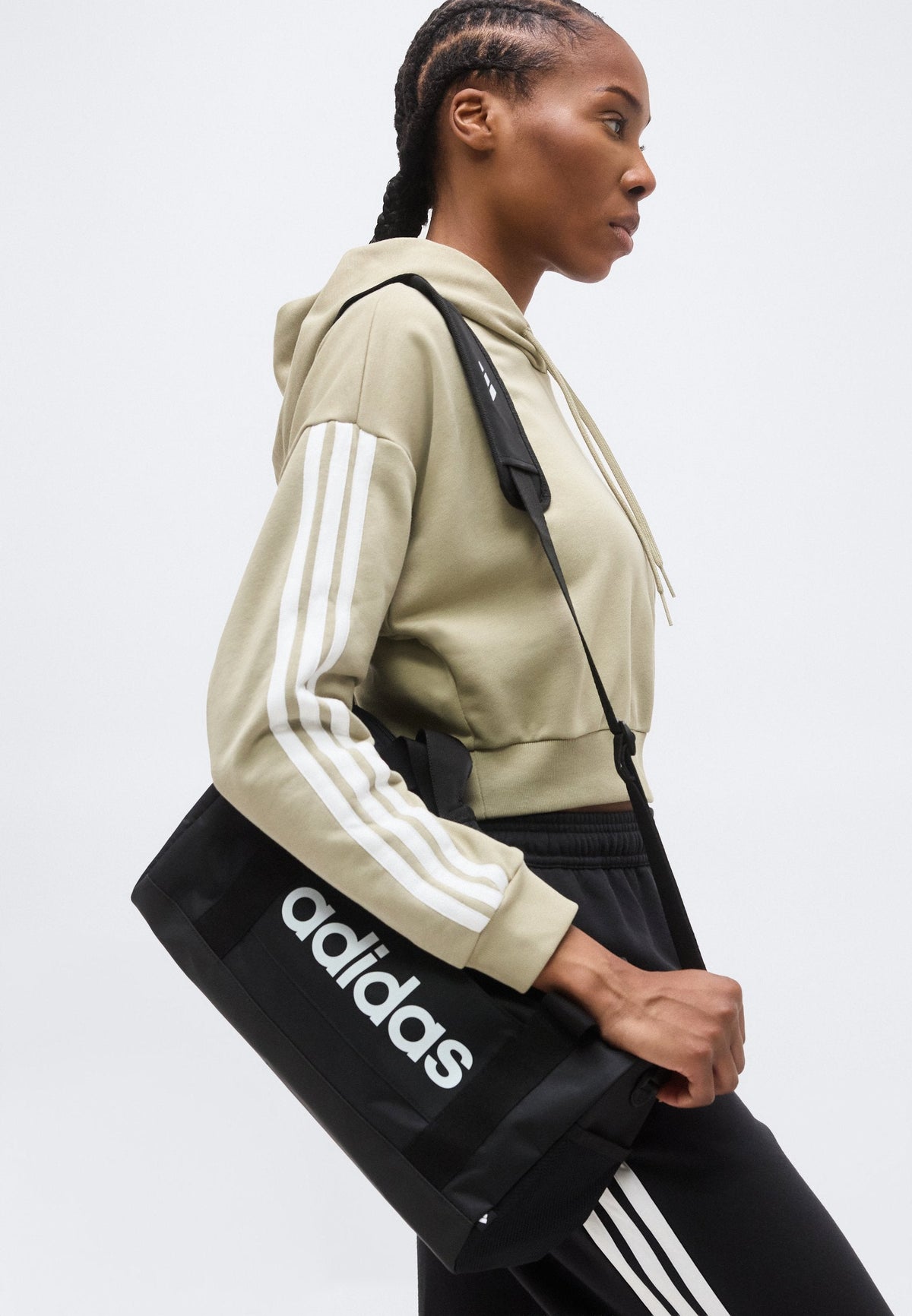 adidas Sportswear Essentials 3 Stripes French Terry Cropped – Sweat à capuche Femme – khaki/white/kaki