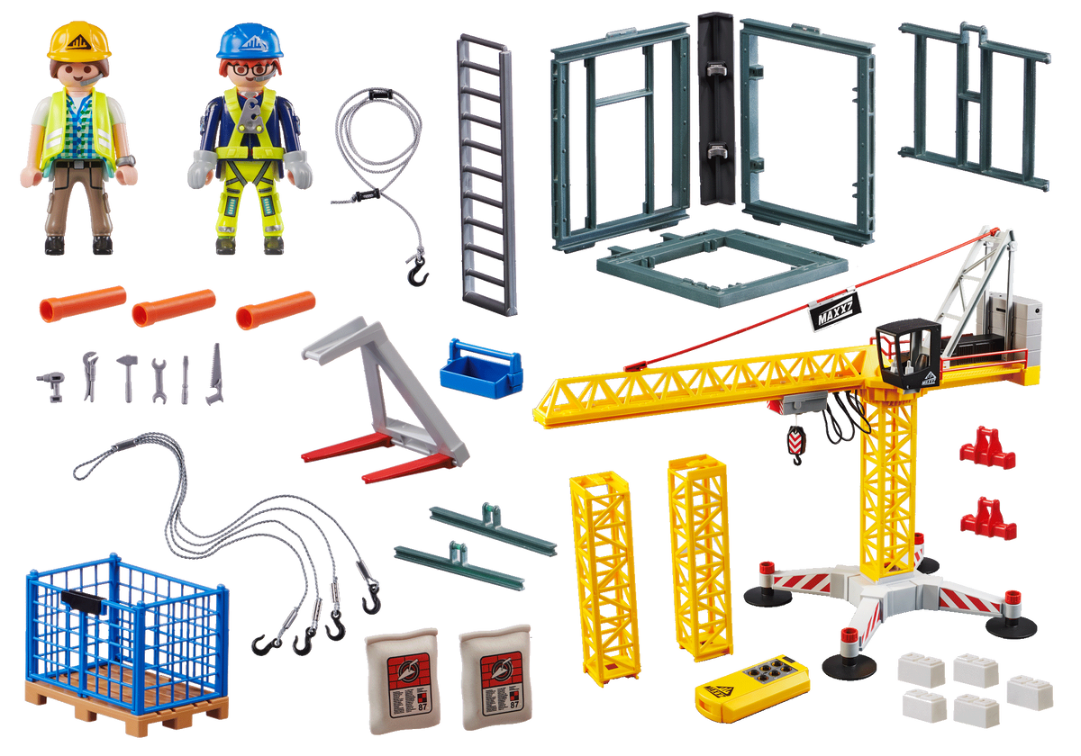 Grue radio-commandée avec mur de construction