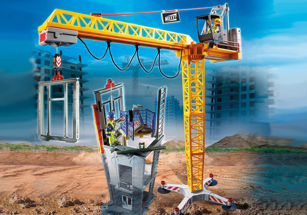 Grue radio-commandée avec mur de construction