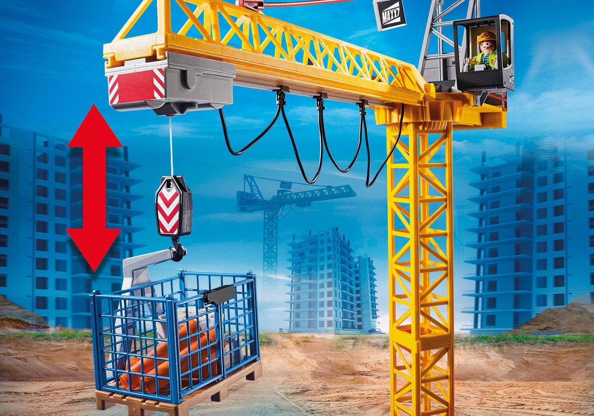 Grue radio-commandée avec mur de construction
