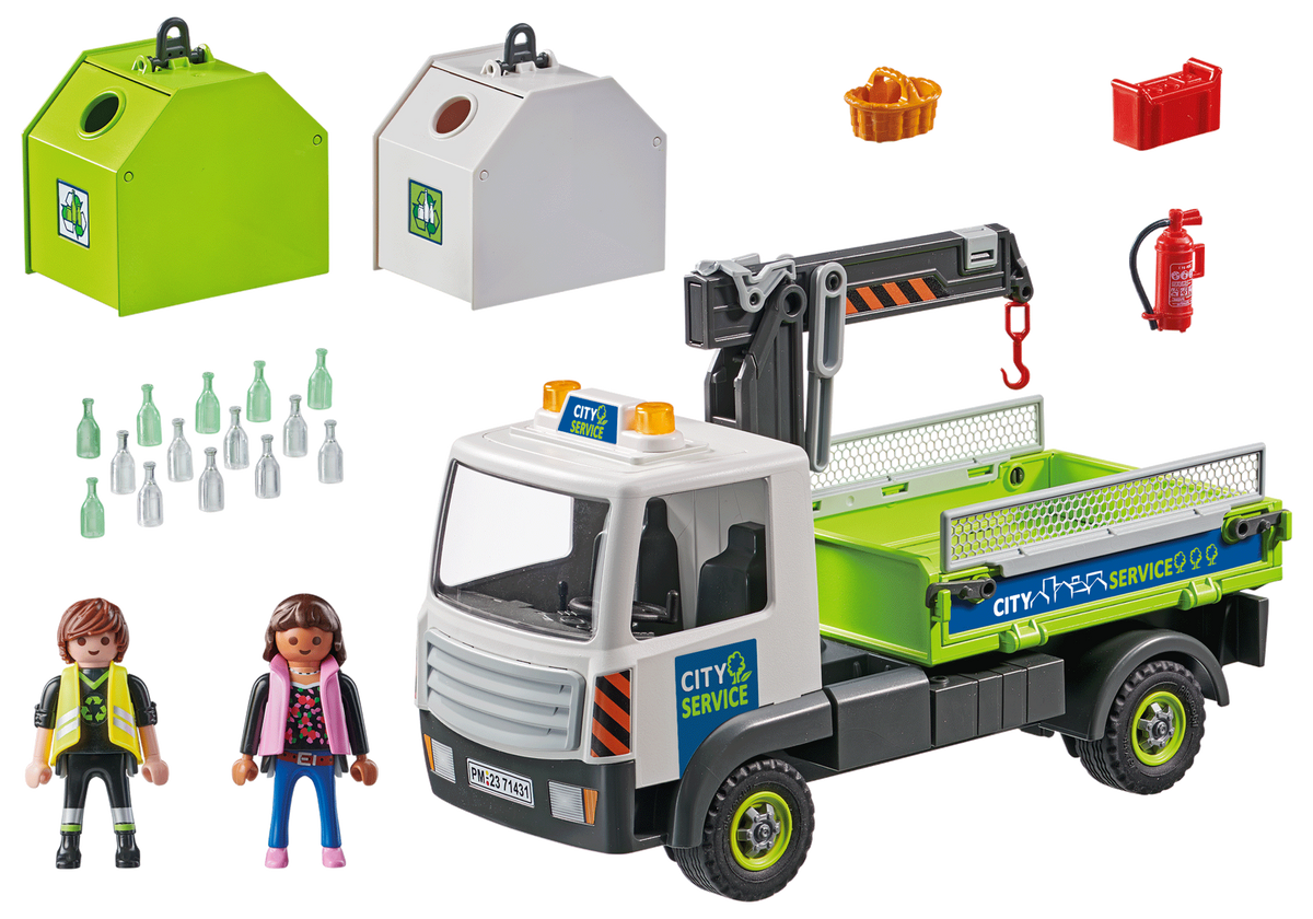Camion-grue de recyclage de verre