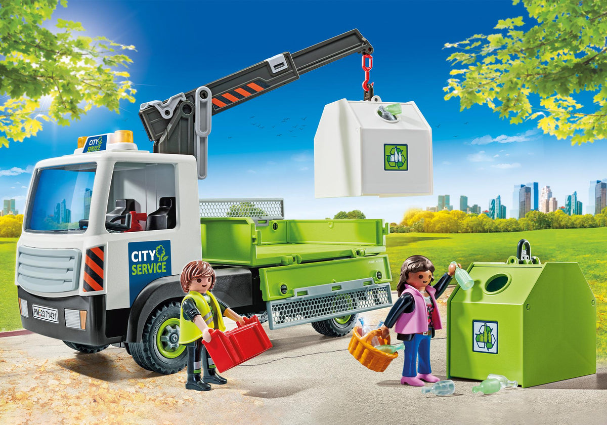 Camion-grue de recyclage de verre