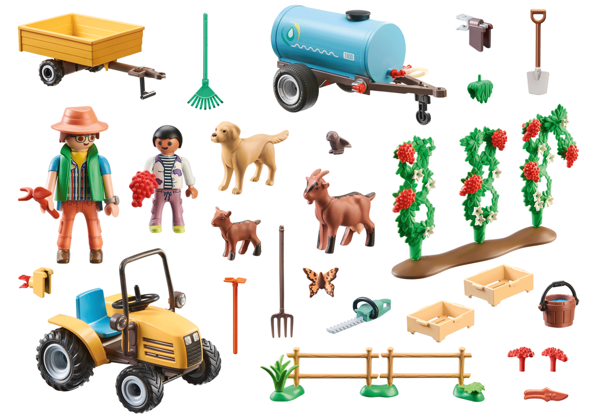 Fermier avec tracteur et citerne