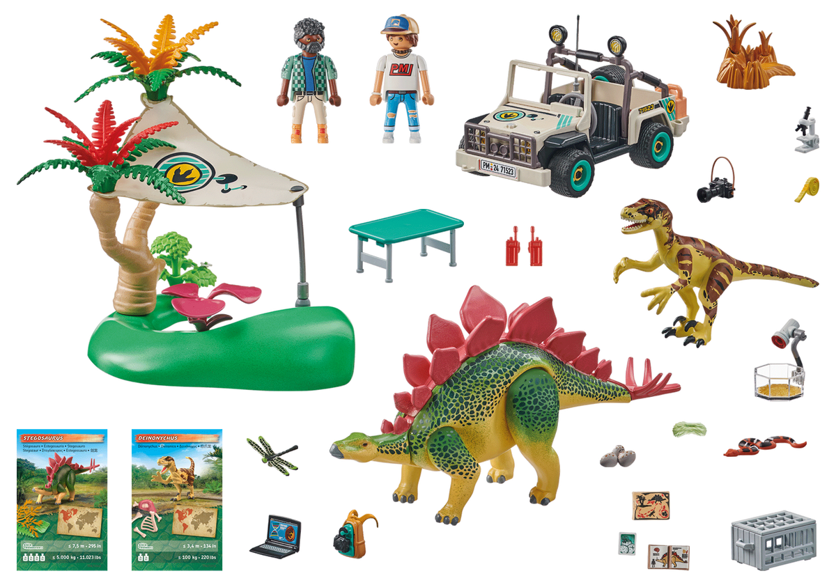 Campement des explorateurs avec dinosaures