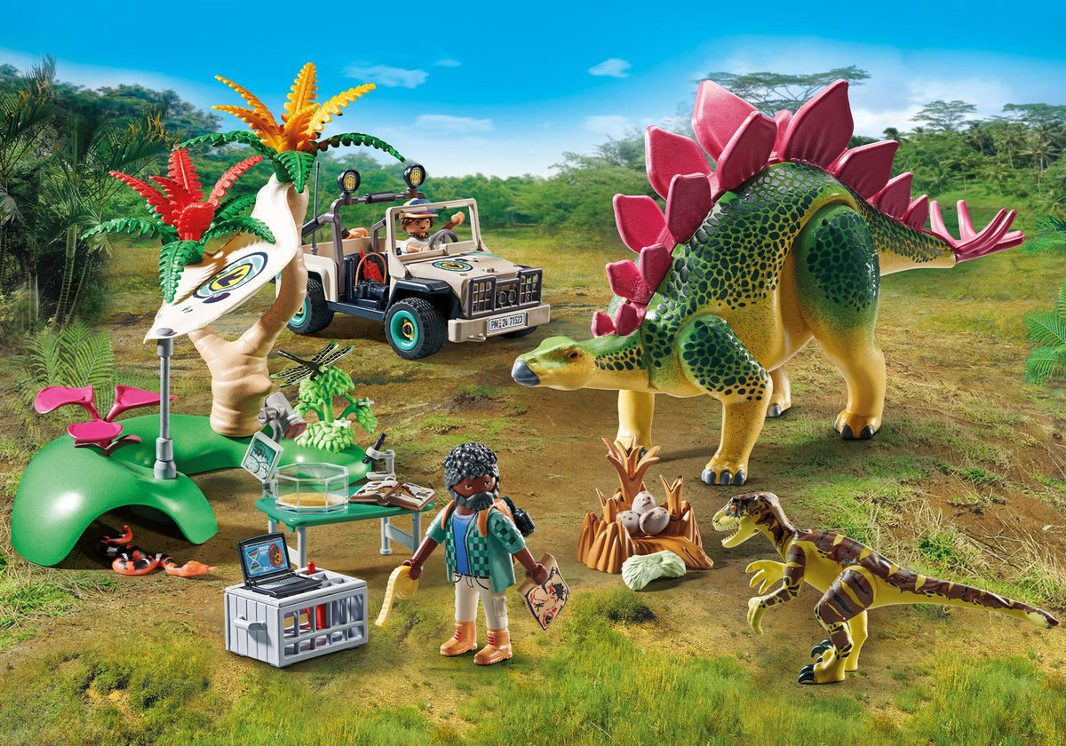 Campement des explorateurs avec dinosaures