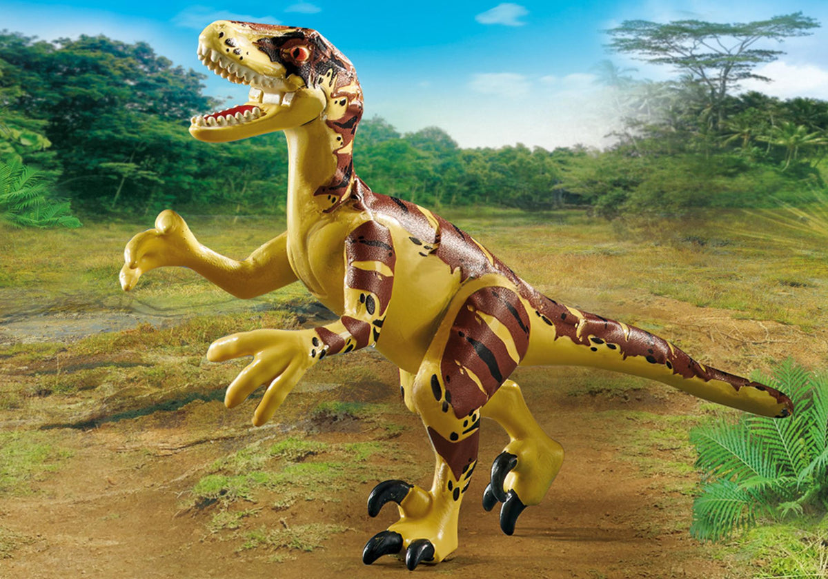Campement des explorateurs avec dinosaures