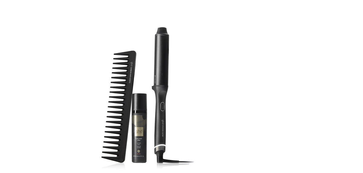 Trio ghd boucleur chronos curve max wand + peigne + spray