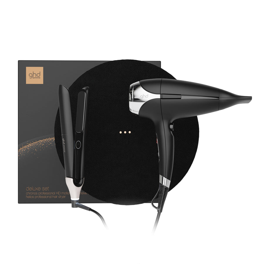 Nuevo estuche ghd deluxe con plancha chronos y secador helios