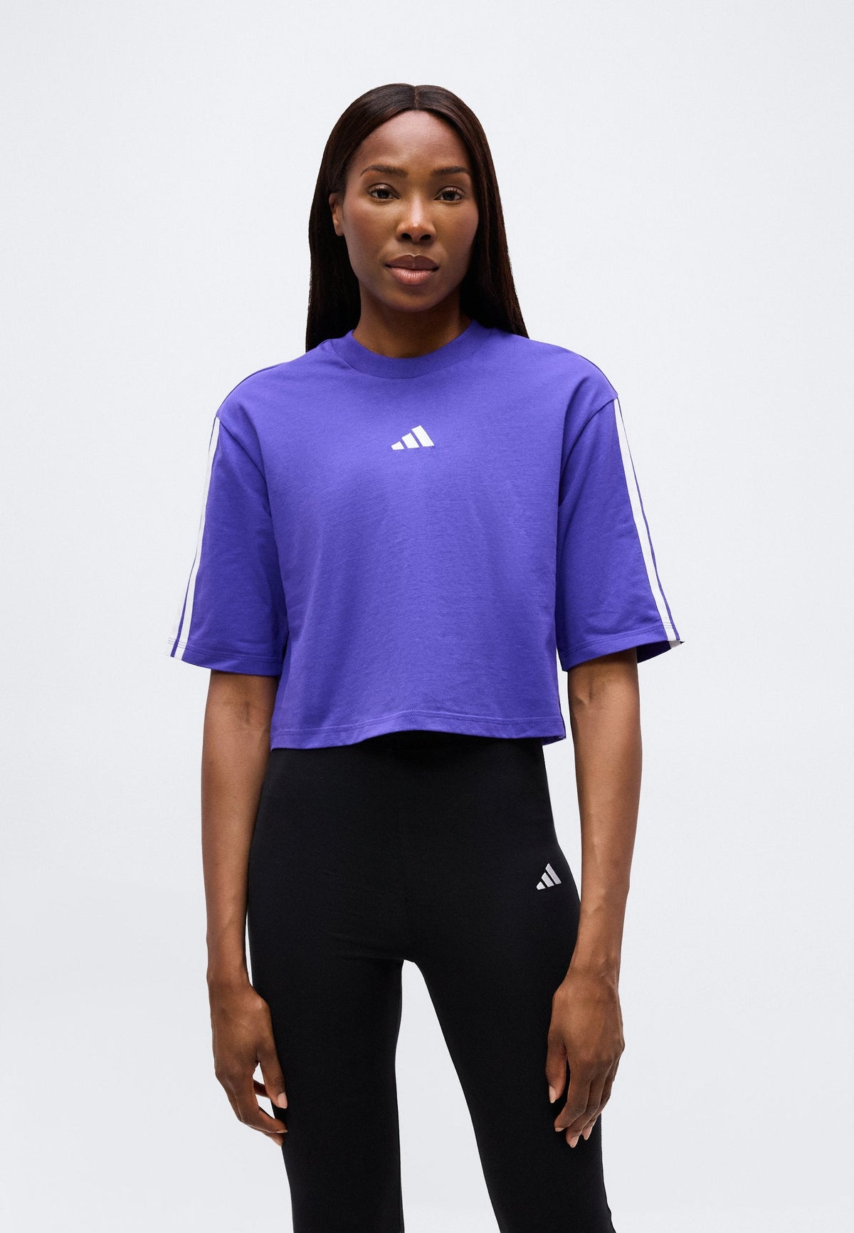 adidas Sportswear Essentials 3 Stripes Loose – T-shirt imprimé Femme – pure purple/white/violet foncé
