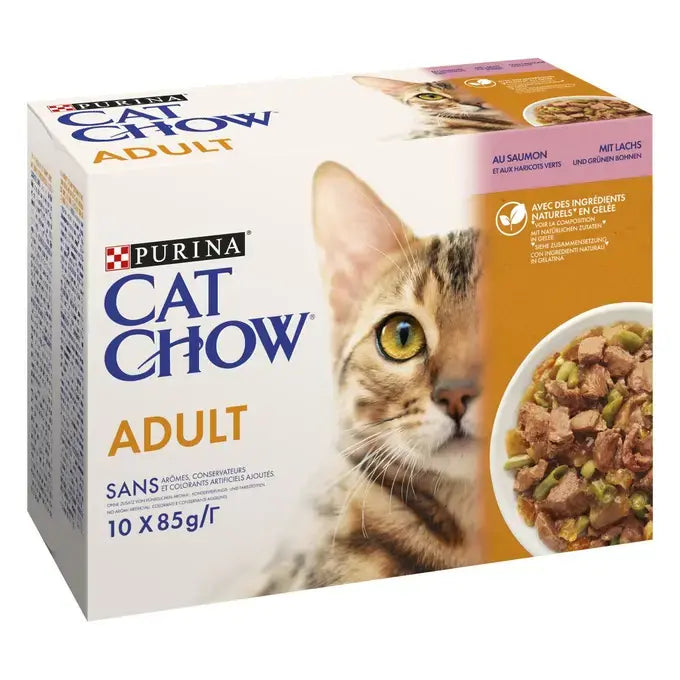PURINA® CAT CHOW® – Sobres frescos para gatos adultos al Salmón y judías verdes