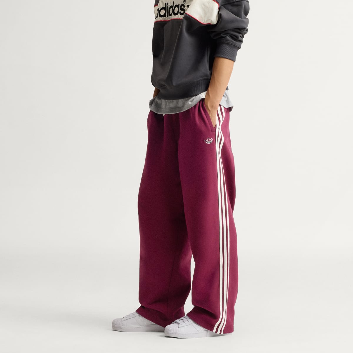 Pantalon de survêtement ourlets droits 3 bandes adiSignature – Unisexe – Team Maroon 2 / Off White