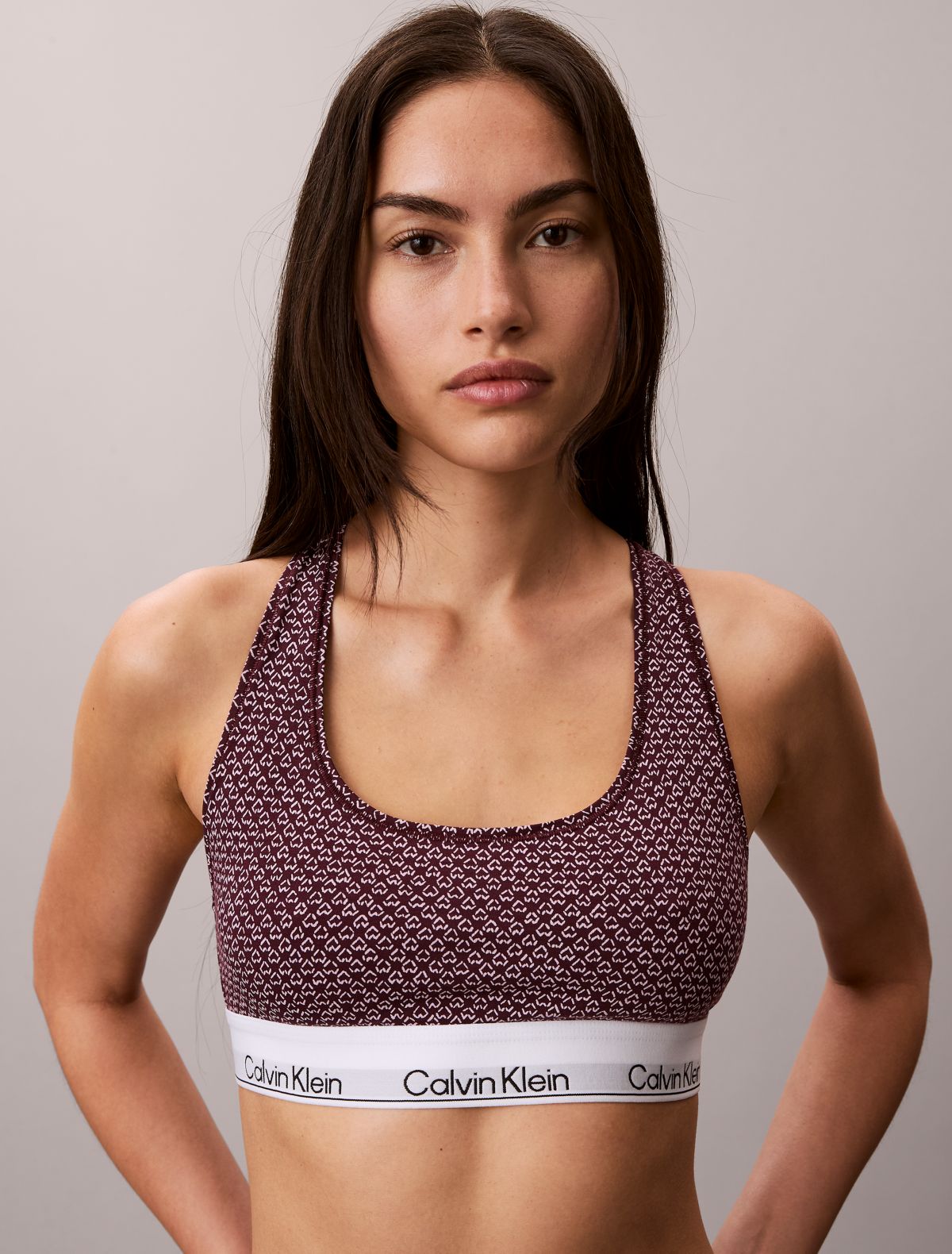 Icon Cotton Modal Unlined Bralette - Stencil Heart / Dark Berry