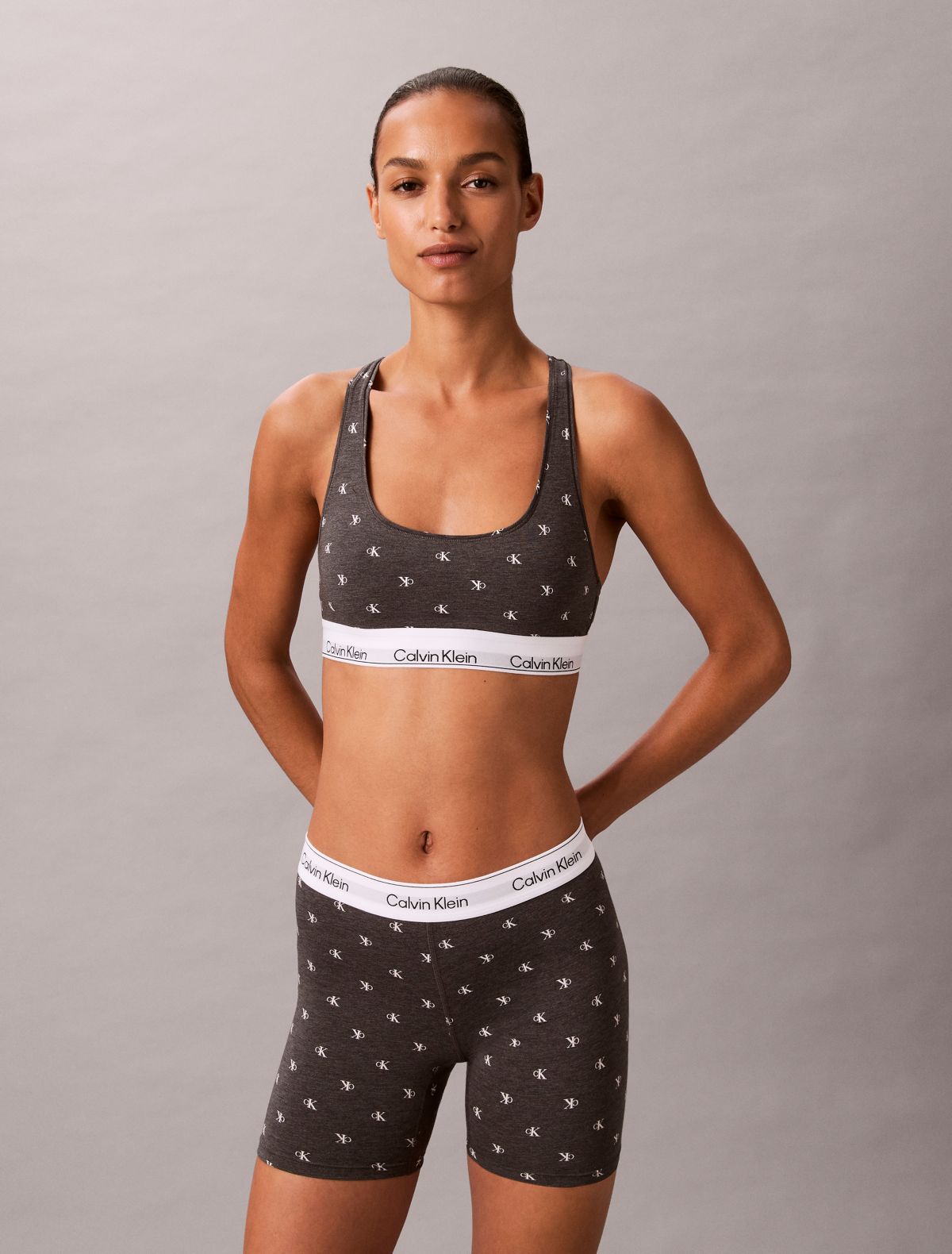 Icon Cotton Modal Unlined Bralette - Diamond Logo Heather / White