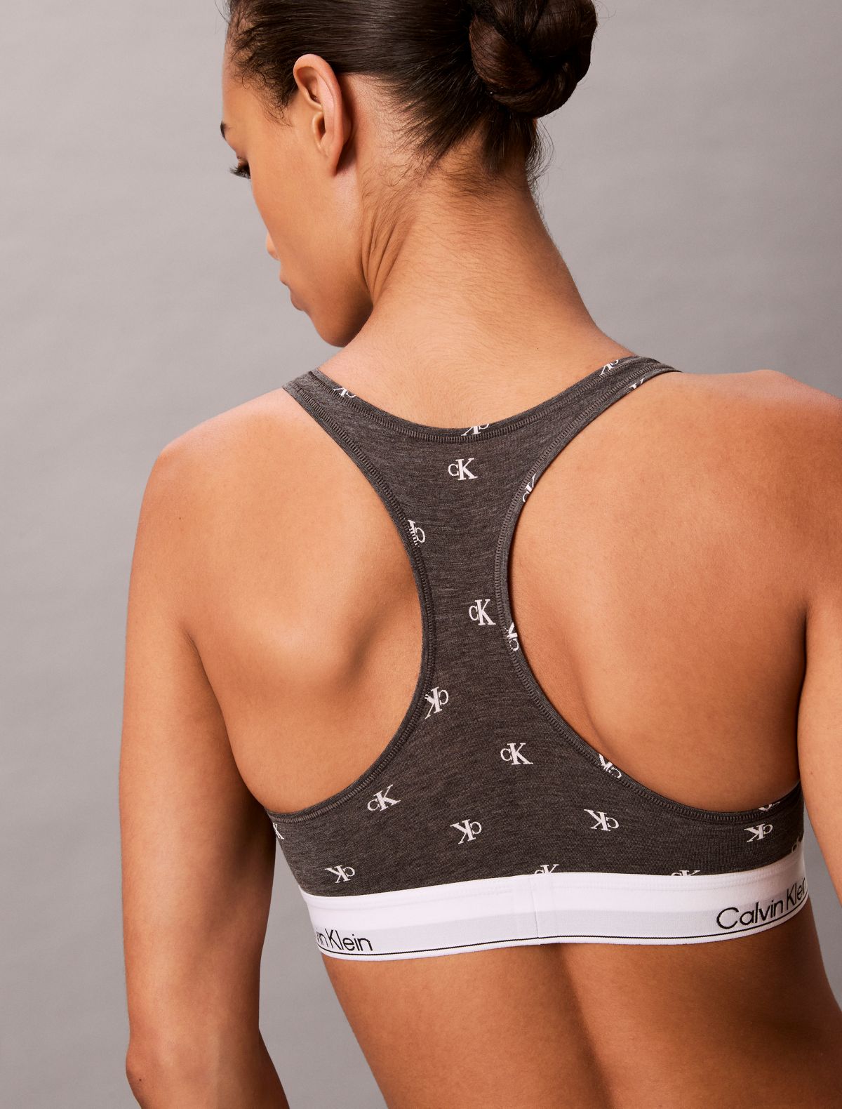 Icon Cotton Modal Unlined Bralette - Diamond Logo Heather / White