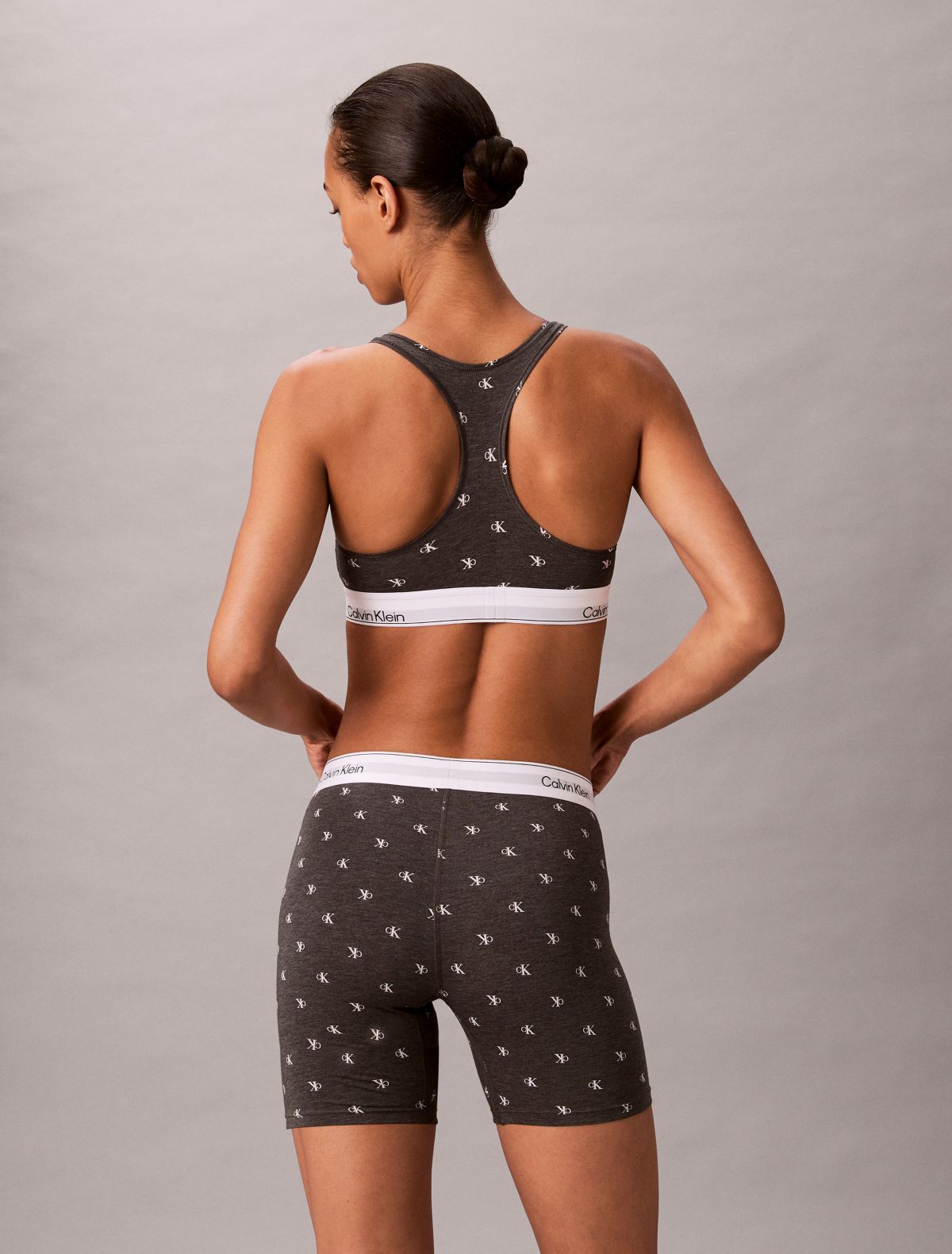 Icon Cotton Modal Unlined Bralette - Diamond Logo Heather / White