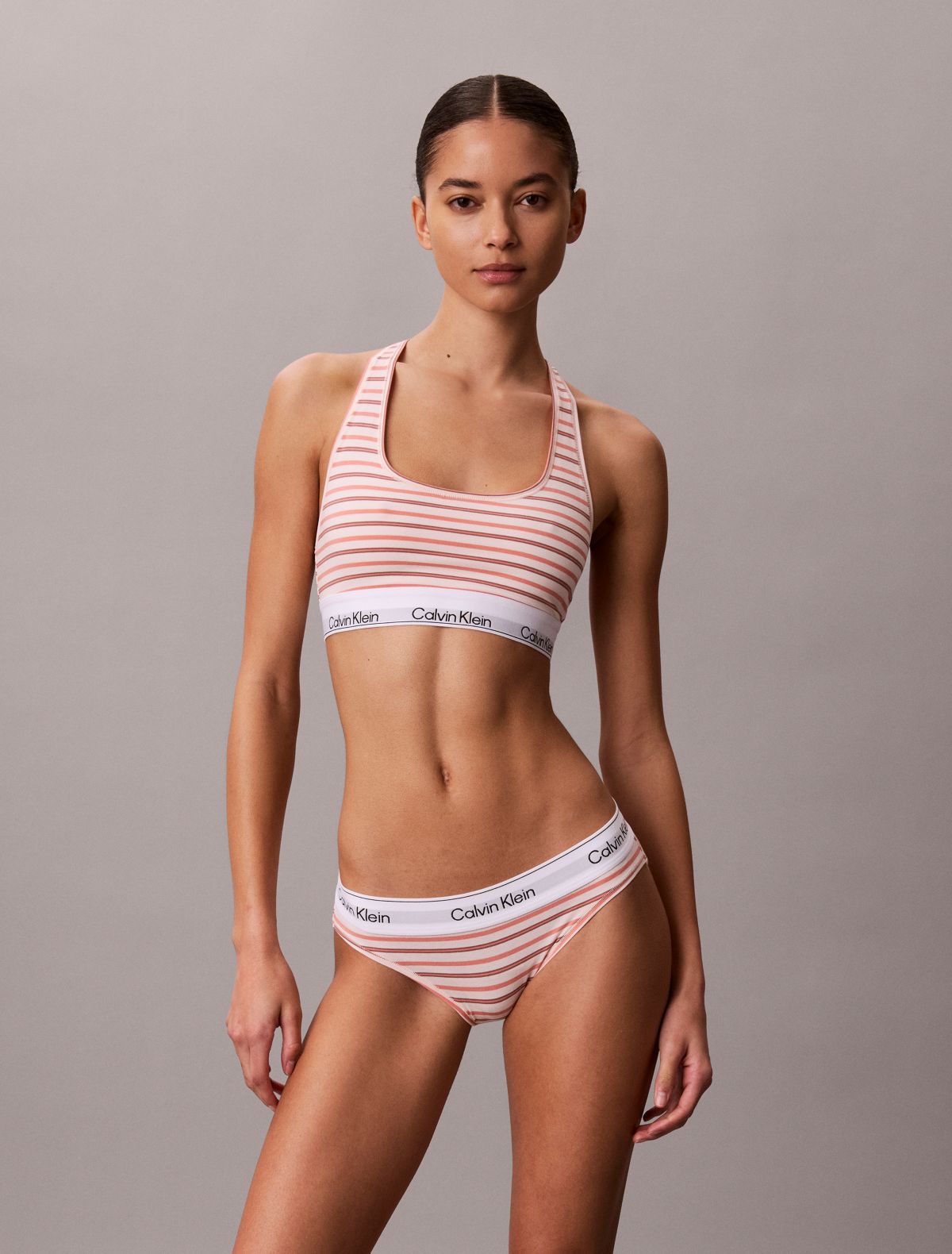 Icon Cotton Modal Unlined Bralette - Pulse Stripe Mango Fizz