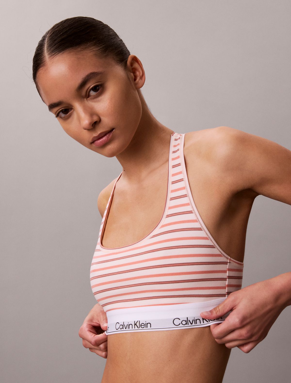 Icon Cotton Modal Unlined Bralette - Pulse Stripe Mango Fizz