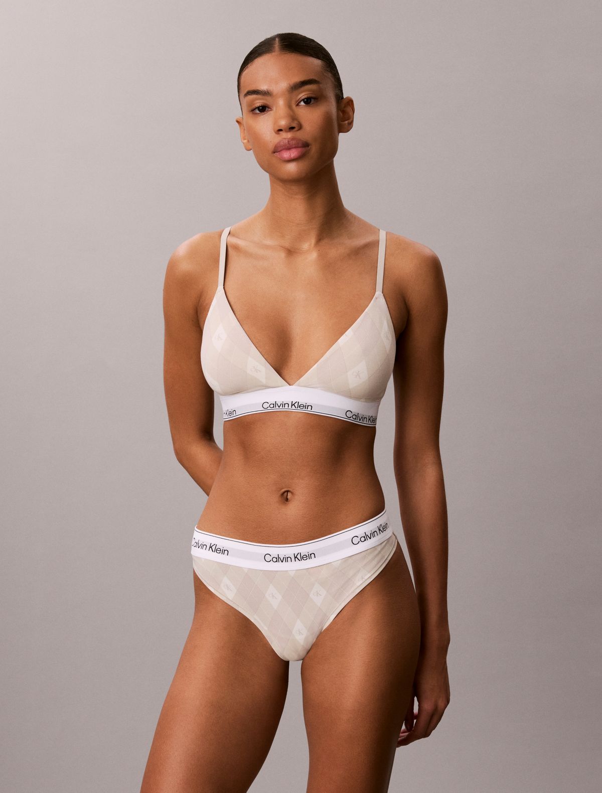 Icon Cotton Modal Lightly Lined Triangle Bralette - Argyle Moonstruck