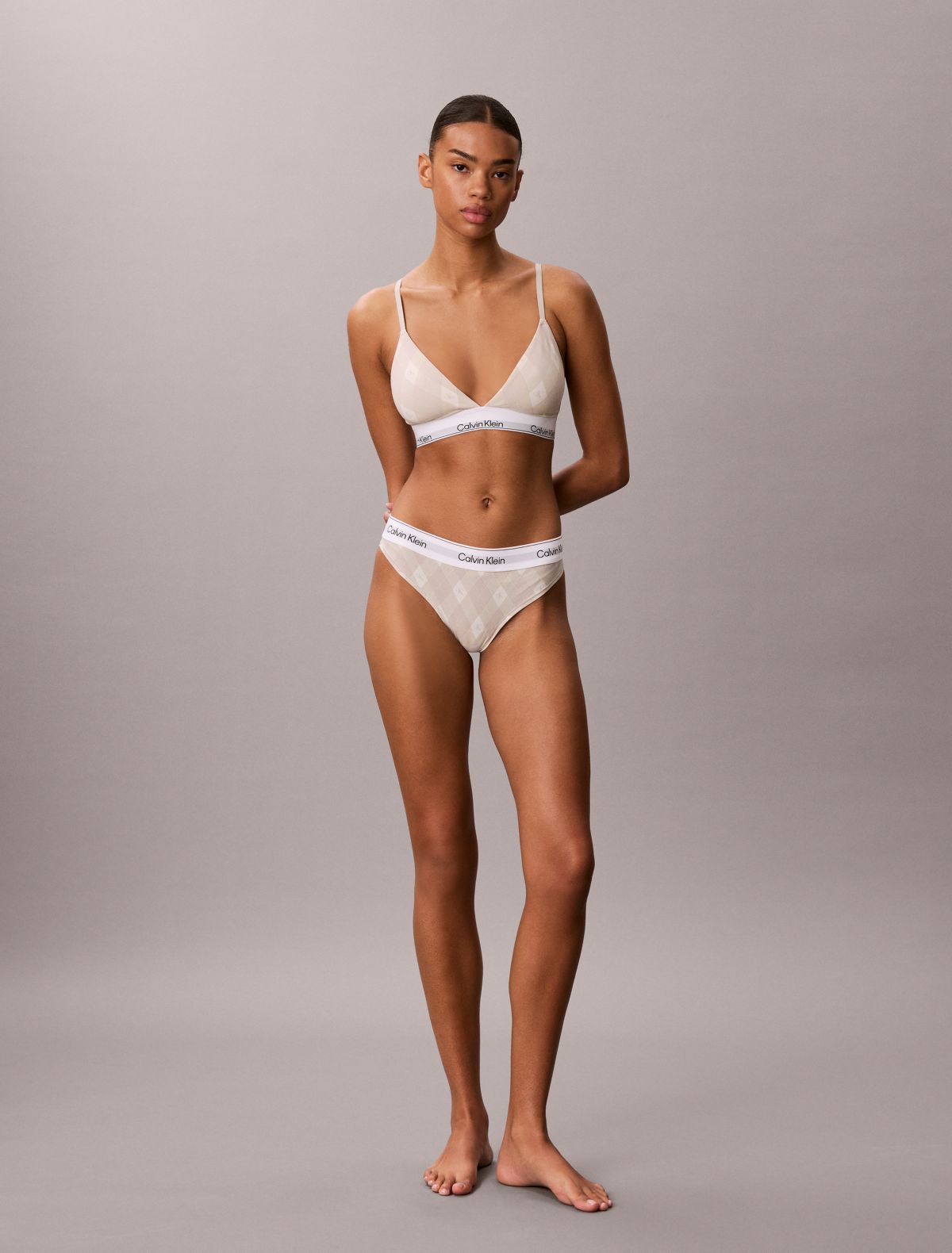 Icon Cotton Modal Lightly Lined Triangle Bralette - Argyle Moonstruck