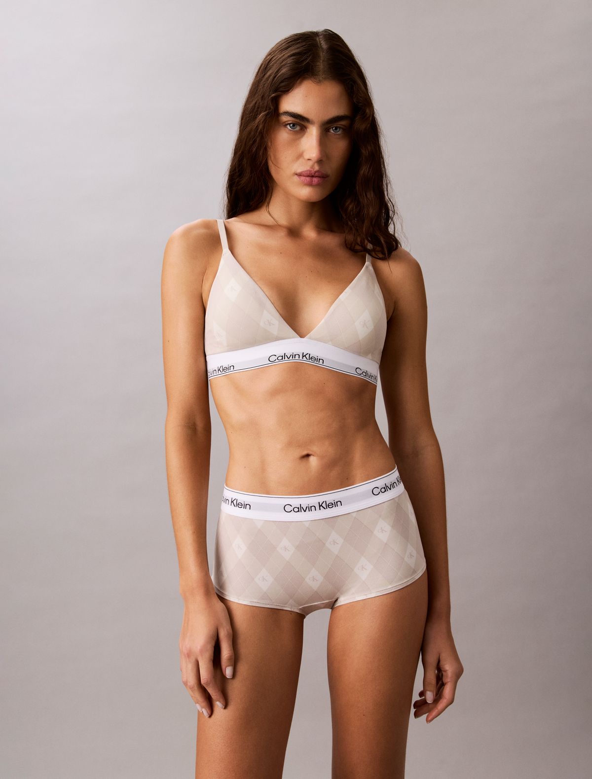 Icon Cotton Modal Lightly Lined Triangle Bralette - Argyle Moonstruck