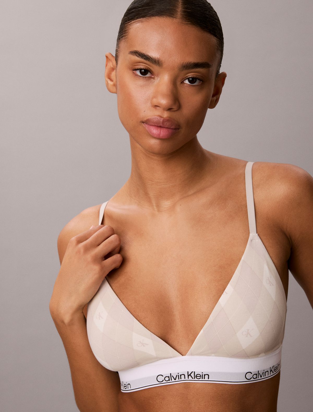 Icon Cotton Modal Lightly Lined Triangle Bralette - Argyle Moonstruck