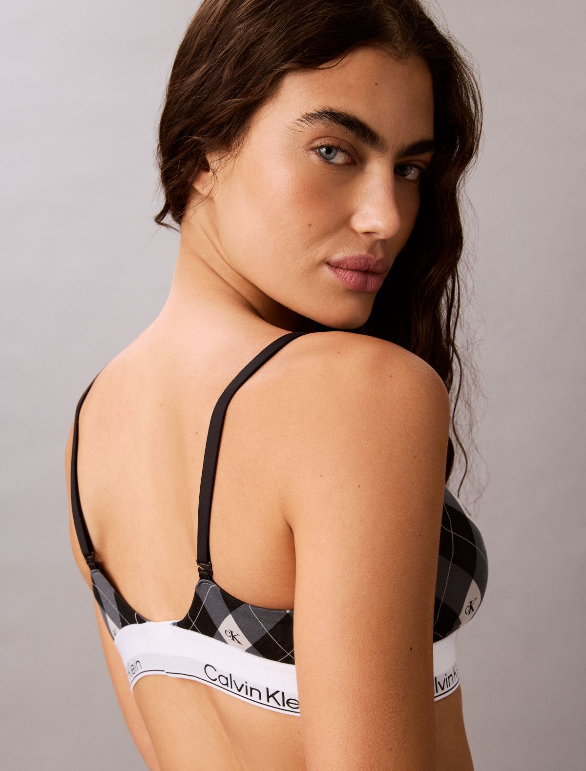 Icon Cotton Modal Lightly Lined Triangle Bralette - Argyle Black
