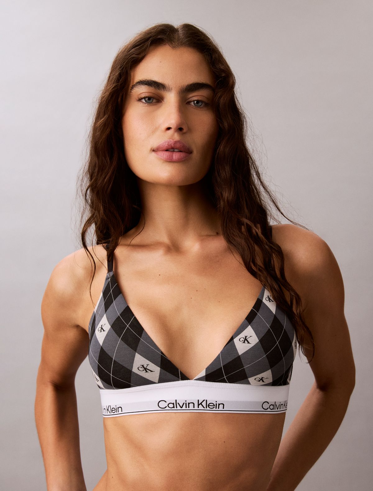 Icon Cotton Modal Lightly Lined Triangle Bralette - Argyle Black