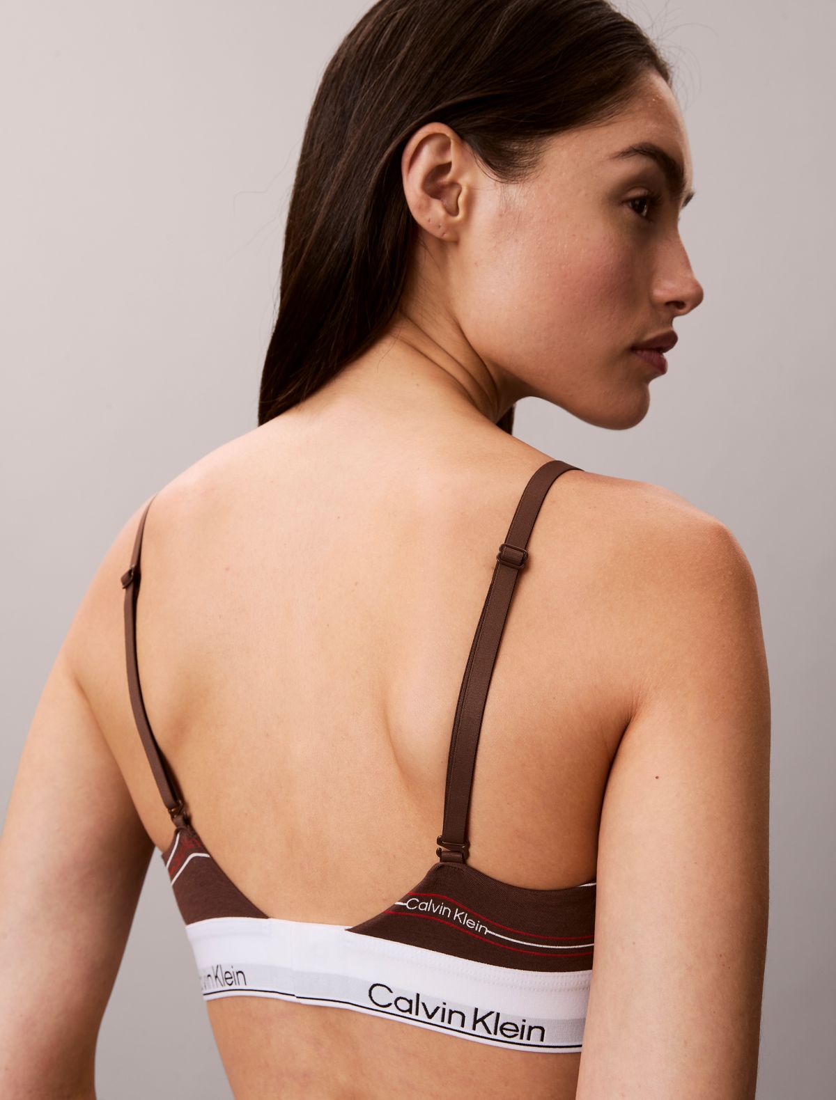 Icon Cotton Modal Lightly Lined Triangle Bralette - Climbing Logo Pin Strip / Coffee Brown