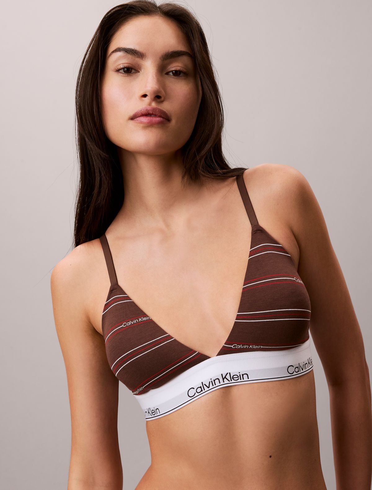Icon Cotton Modal Lightly Lined Triangle Bralette - Climbing Logo Pin Strip / Coffee Brown