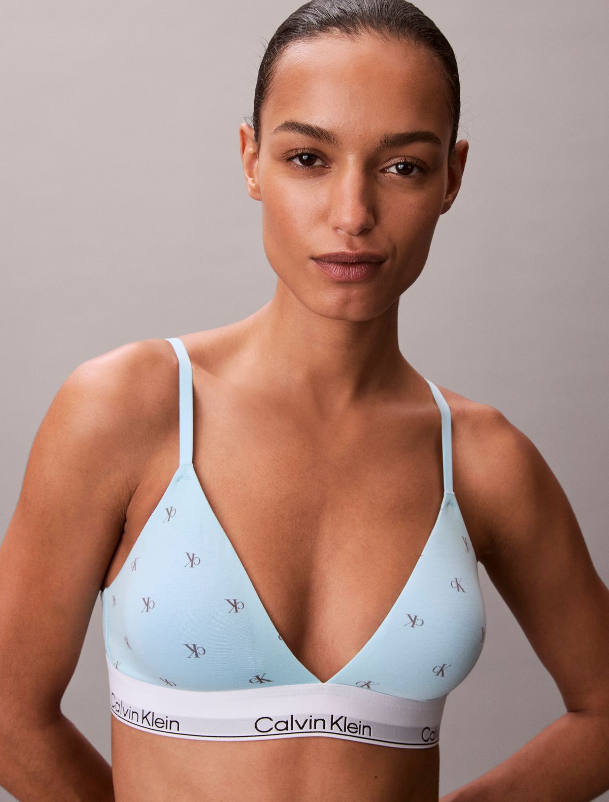 Icon Cotton Modal Lightly Lined Triangle Bralette - Diamond Logo Antarctic Blue