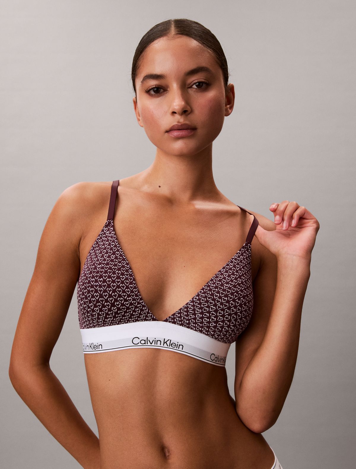Icon Cotton Modal Lightly Lined Triangle Bralette - Stencil Heart / Dark Berry