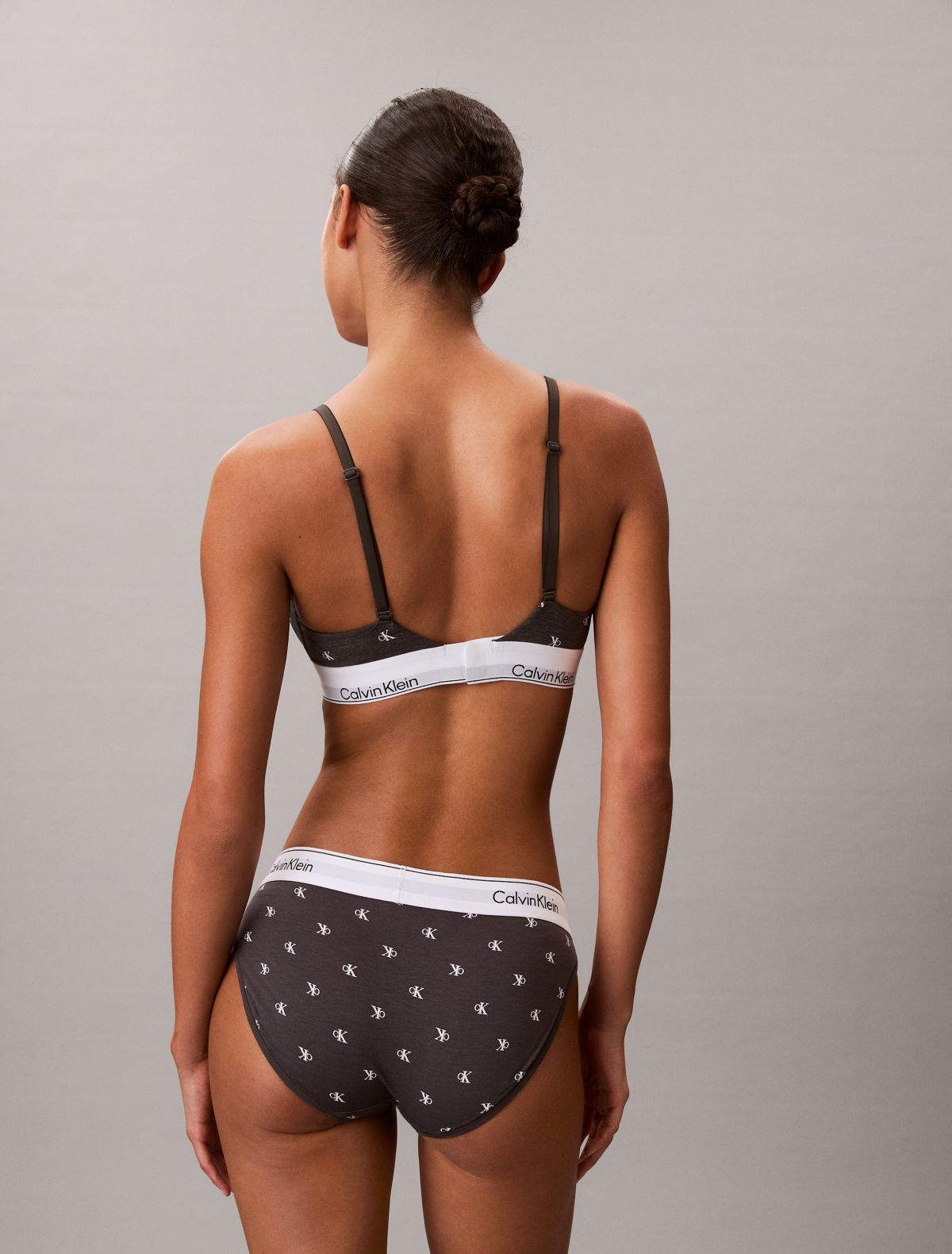 Icon Cotton Modal Lightly Lined Triangle Bralette - Diamond Logo / Charcoal Heather / White