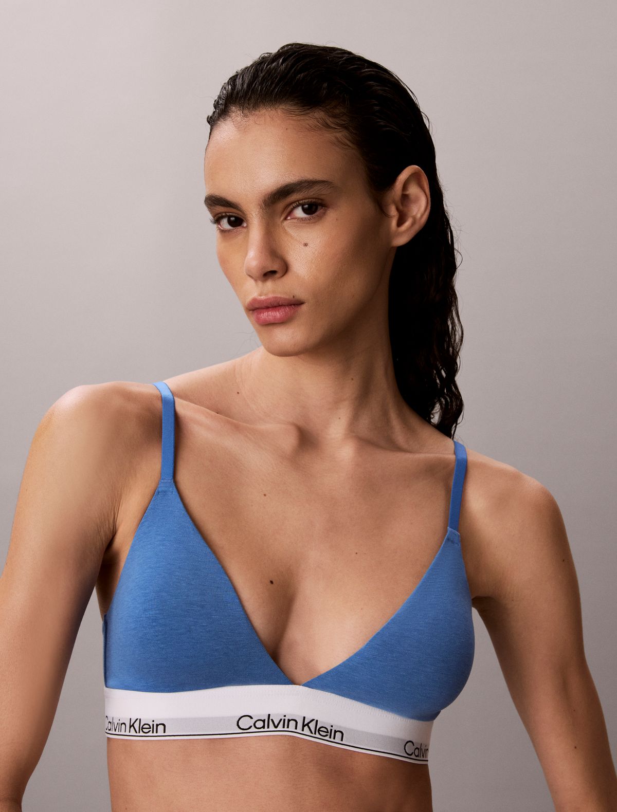 Icon Cotton Modal Lightly Lined Triangle Bralette - Poseidon Blue