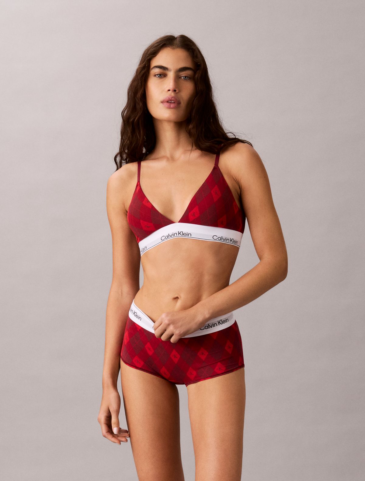 Icon Cotton Modal Lightly Lined Triangle Bralette - Argyle Red