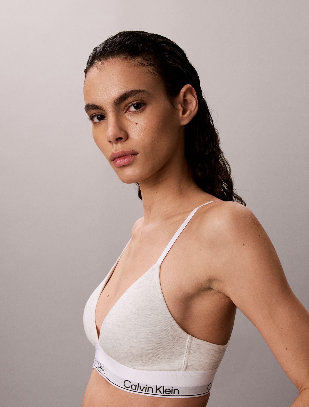 Icon Cotton Modal Lightly Lined Triangle Bralette - Snow Heather