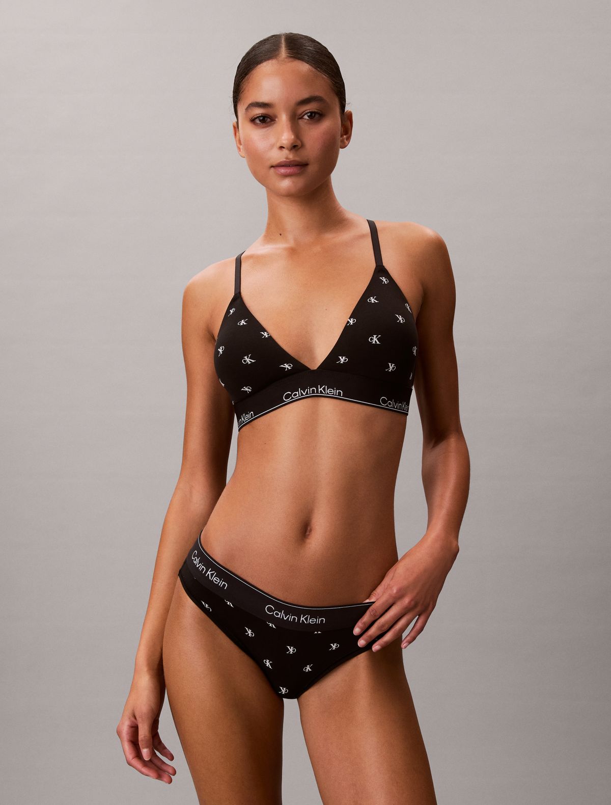 Icon Cotton Modal Lightly Lined Triangle Bralette - Diamond Logo Black