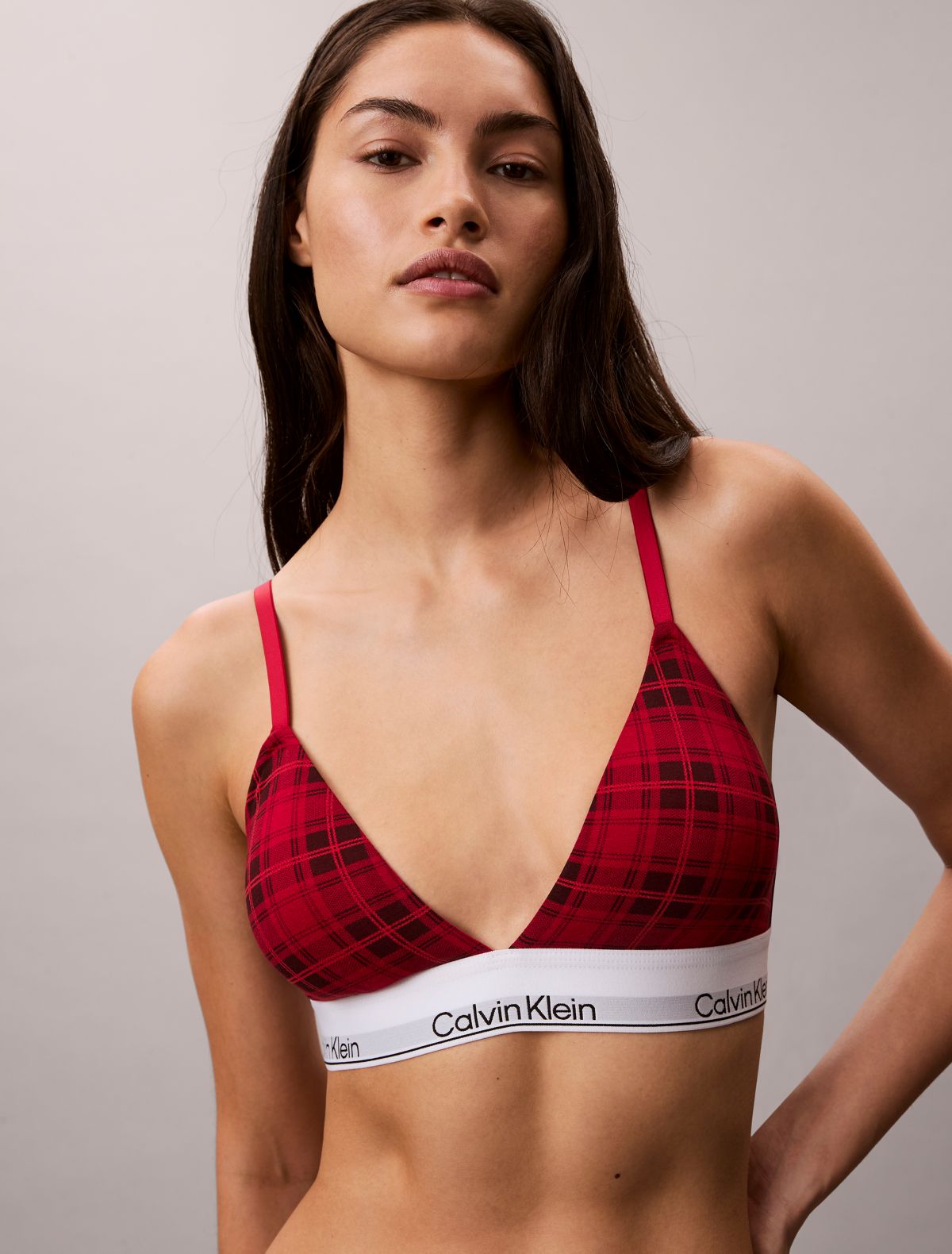 Icon Cotton Modal Lightly Lined Triangle Bralette - Dunn Plaid / Scooter