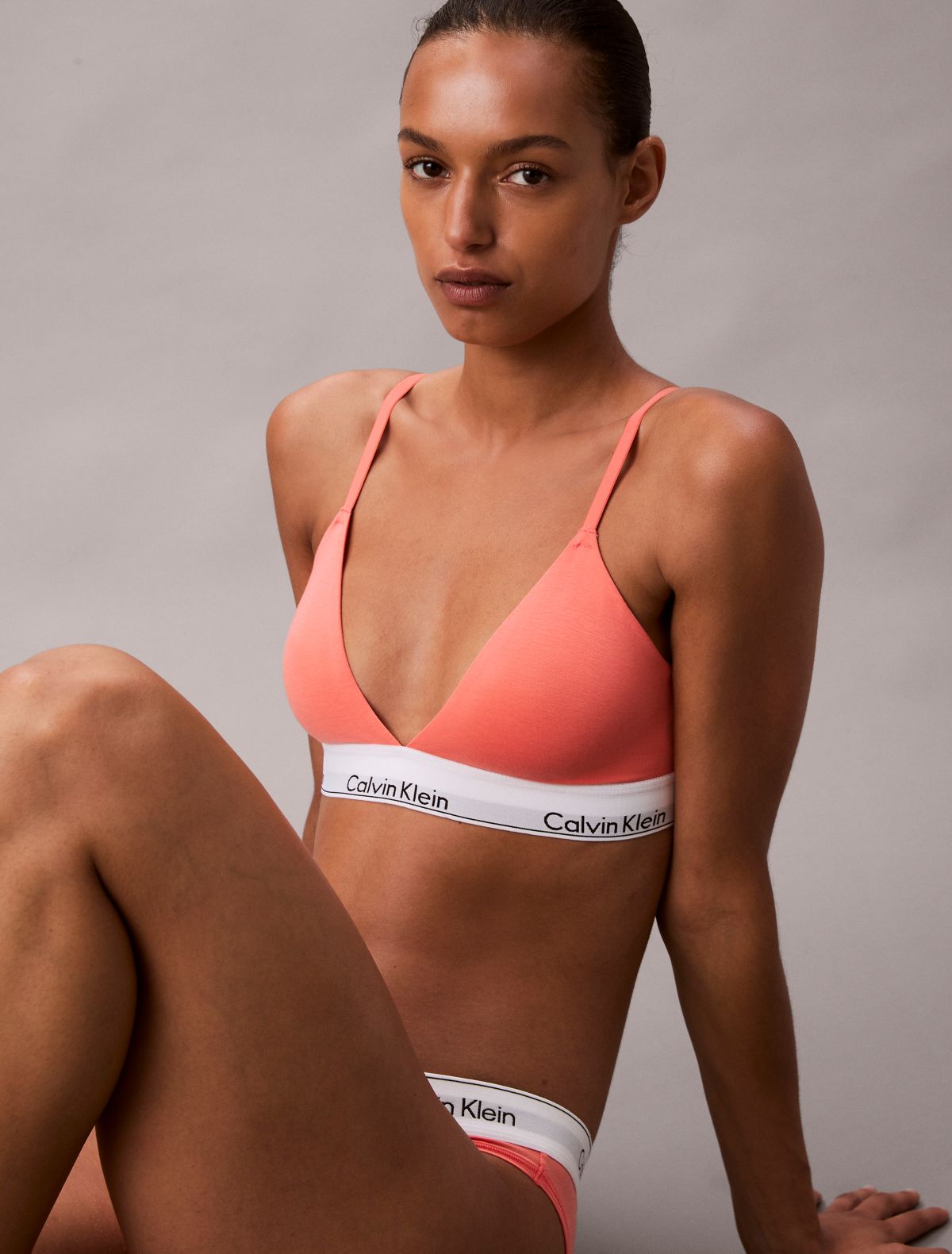 Icon Cotton Modal Lightly Lined Triangle Bralette - Coral Pop