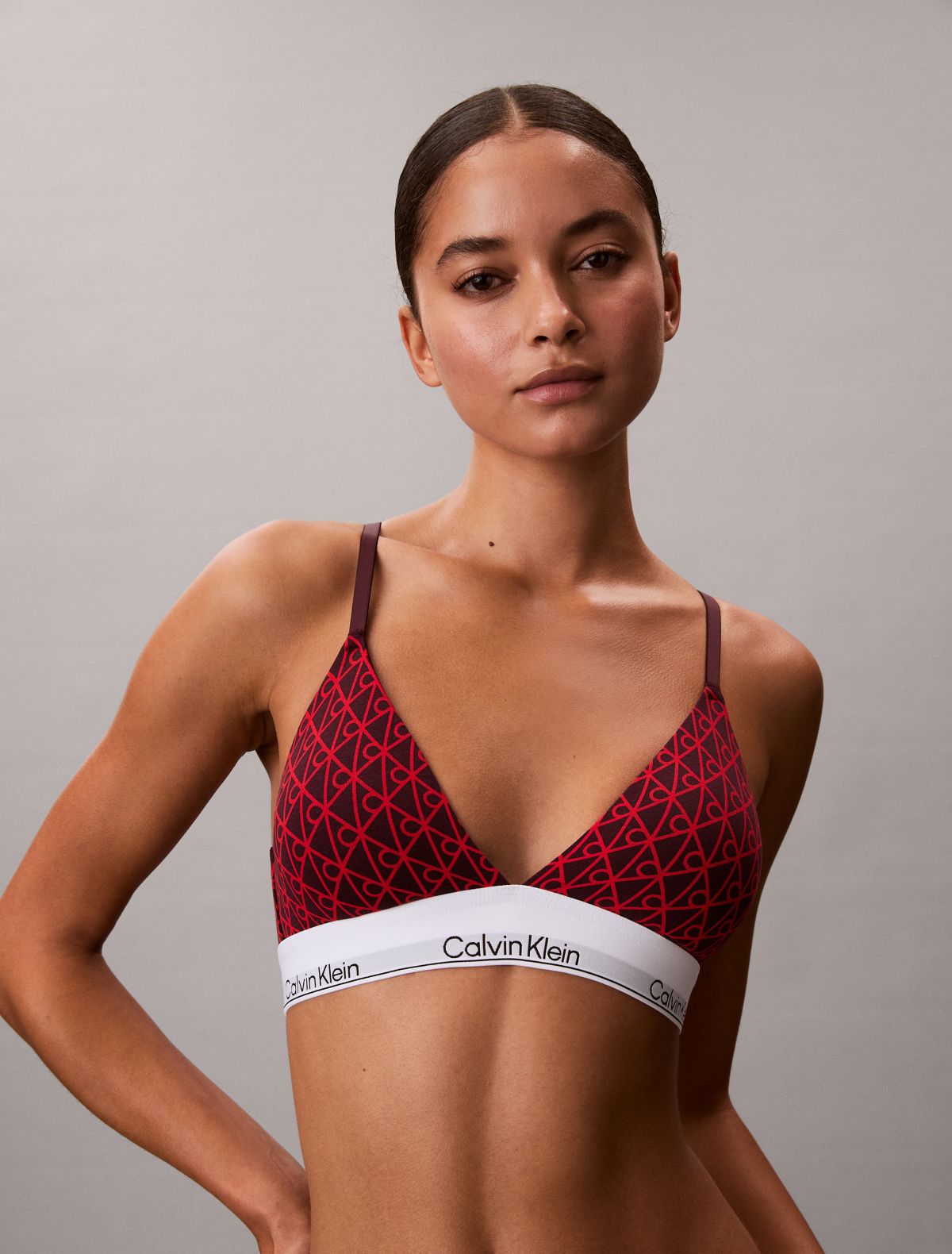 Icon Cotton Modal Lightly Lined Triangle Bralette - Seamless Emblem / Dark Berry