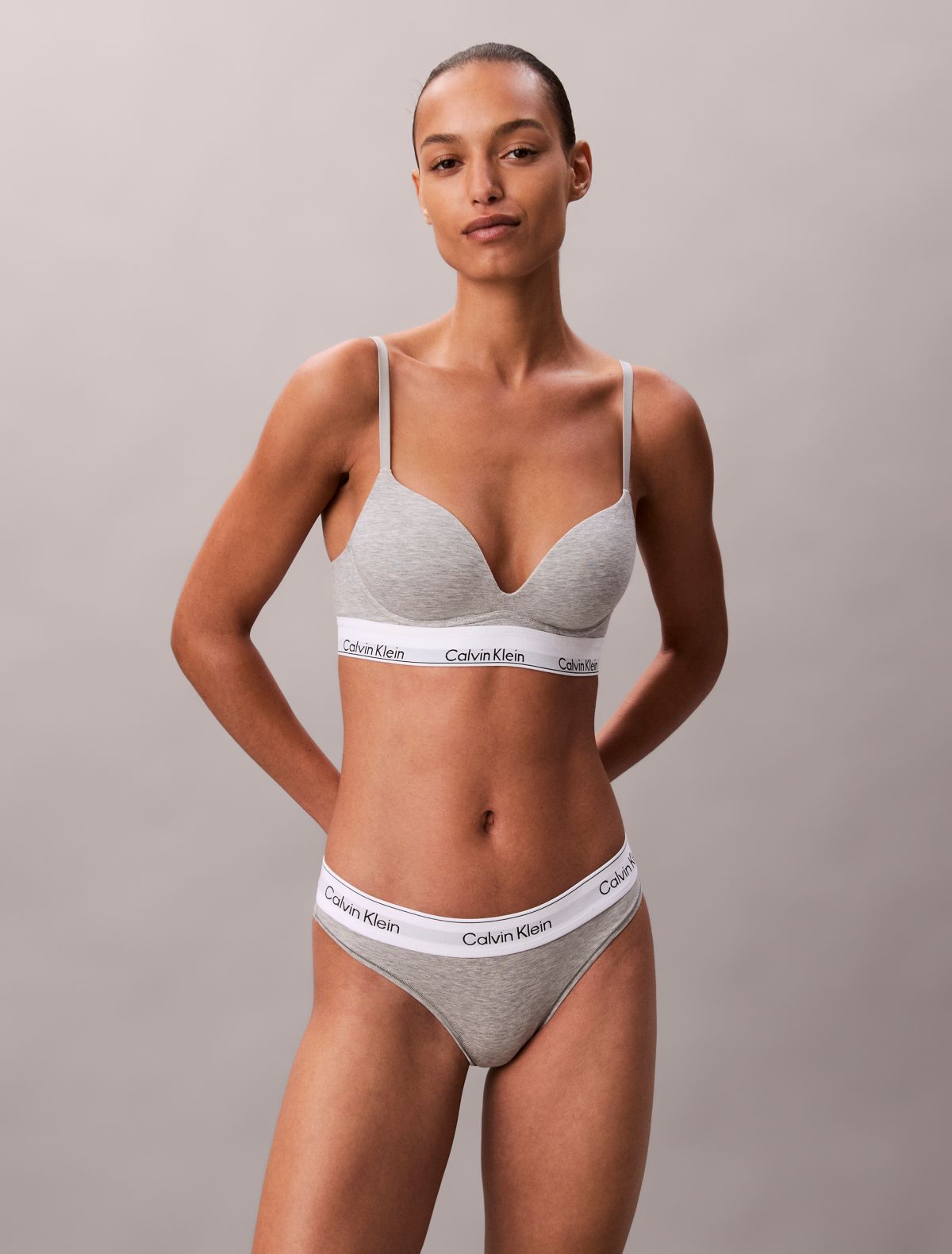 Icon Cotton Modal Plunge Bra - Grey Heather