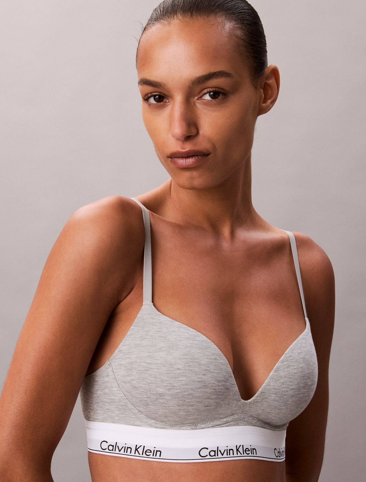 Icon Cotton Modal Plunge Bra - Grey Heather