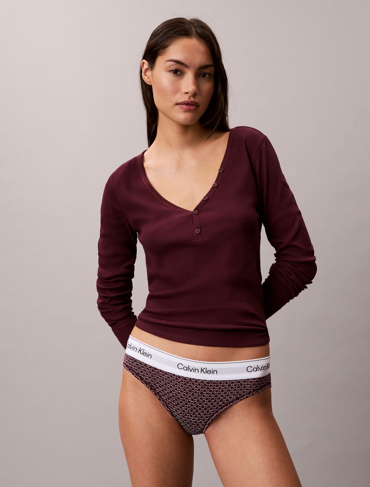 Icon Cotton Modal Bikini - Stencil Heart / Dark Berry