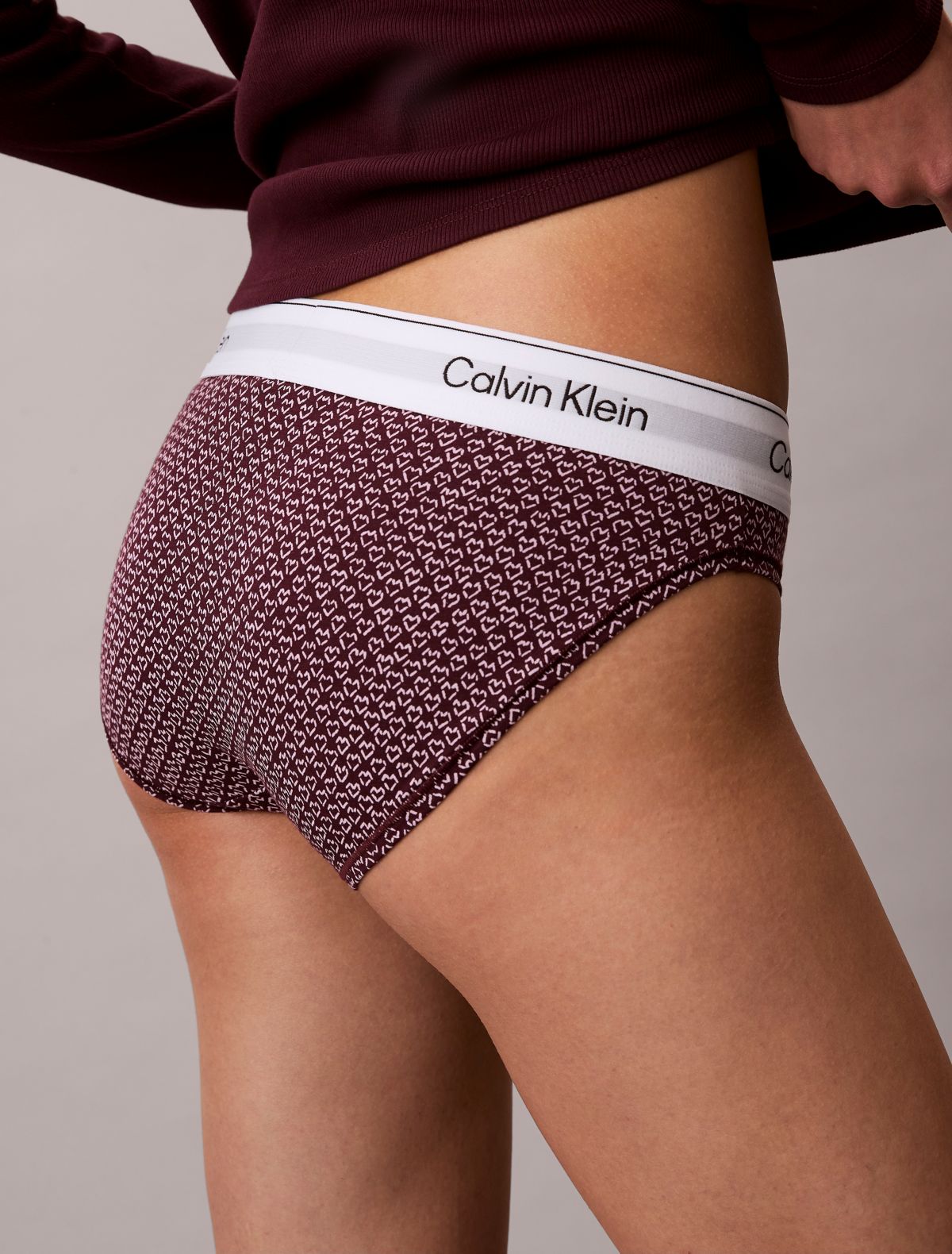 Icon Cotton Modal Bikini - Stencil Heart / Dark Berry